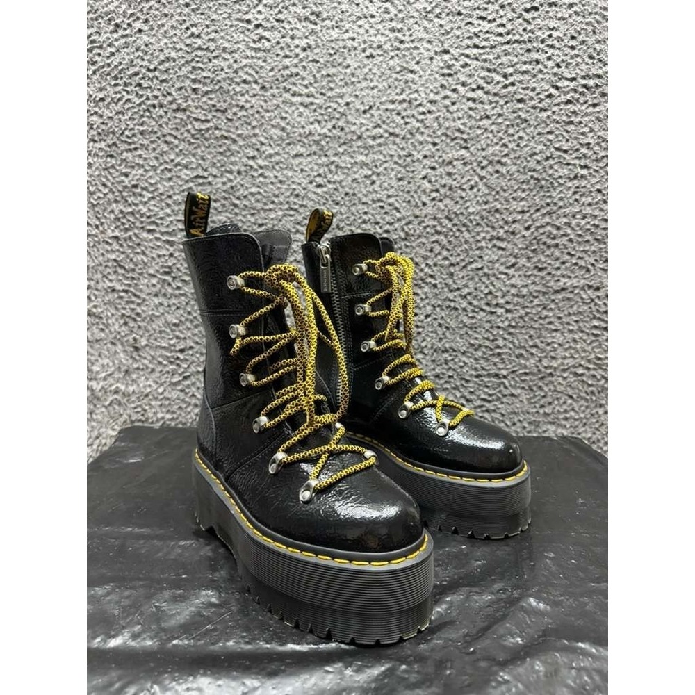Dr. Martens Ghilana Max Distressed Patent Leather Platform Boots Black Size 6 US